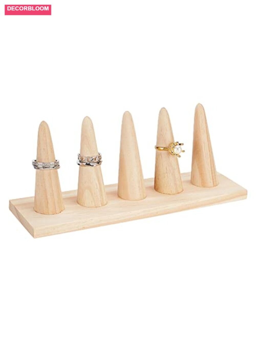 Wooden Ring Holder Cone Shape Jewelry Organizer Display Stand for Women